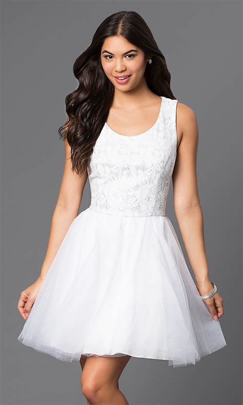 Short White Lace Top Party Dress Promgirl
