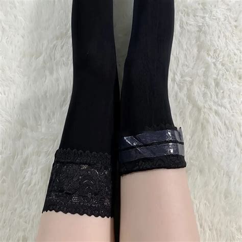 80d Velvet Leg Warmers Women Sexy Lace Top Silicone Hold Up Thigh High