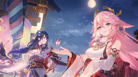 Download Wallpaper Genshin Impact V2 5 Yae Miko And Boss Raiden Shogun