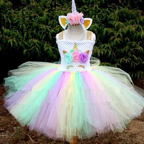 rainbow girls unicorn tutu dress fancy pony unicorn costume  kids