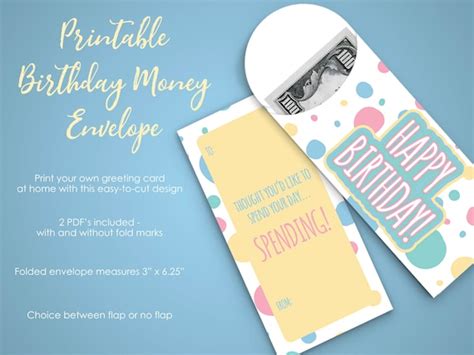 money holder printable printable birthday card  hold cash etsy uk