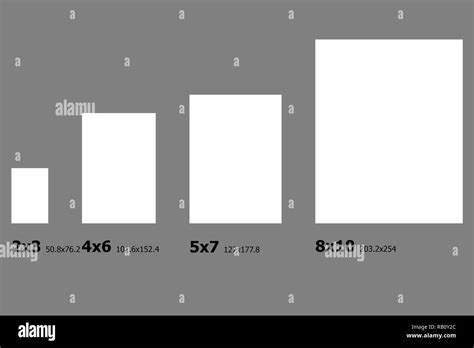 ejemplo de las dimensiones de los tamanos de papel fotografico fotografia de stock alamy