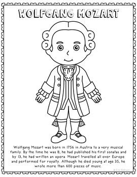 wolfgang mozart famous composer informational text coloring page craft