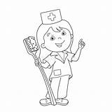 Outline Cartoon Toothbrush Doctor Coloring Preview Medic Line sketch template