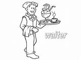 Waiter Coloring Drawings Professions Teacher Color Camarero sketch template