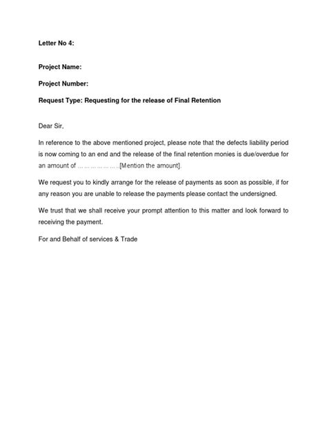 letter   requesting final retention