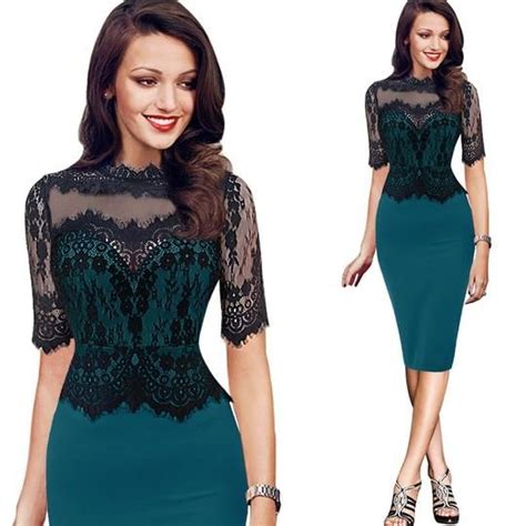 women elegant vintage lace peplum see through sleeve casual party spec