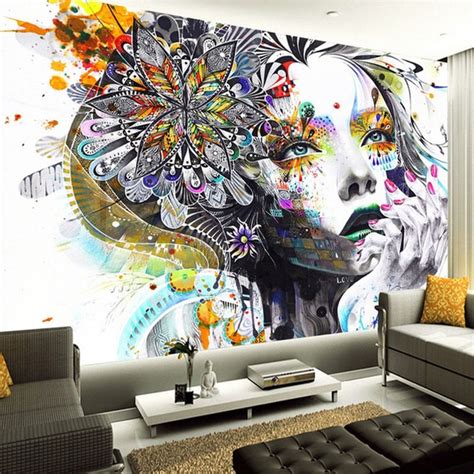 kustom lukisan dinding wallpaper warna tangan dicat abstract graffiti