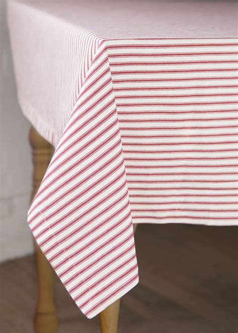 cheerful red ticking stripe tablecloth   perfect backdrop