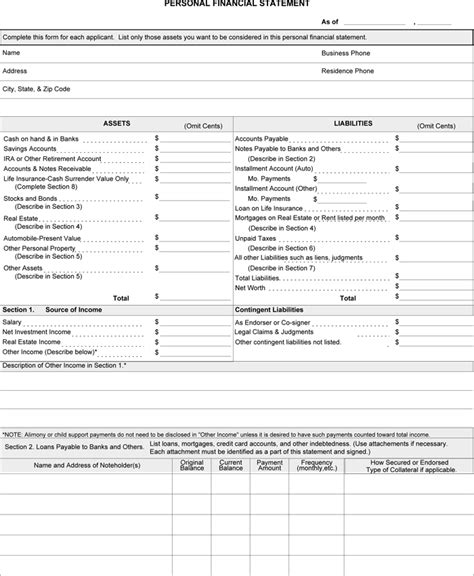 printable financial statement form printable forms