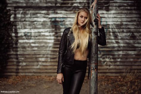 wallpaper andreas joachim lins model blonde looking at viewer leather jackets leather