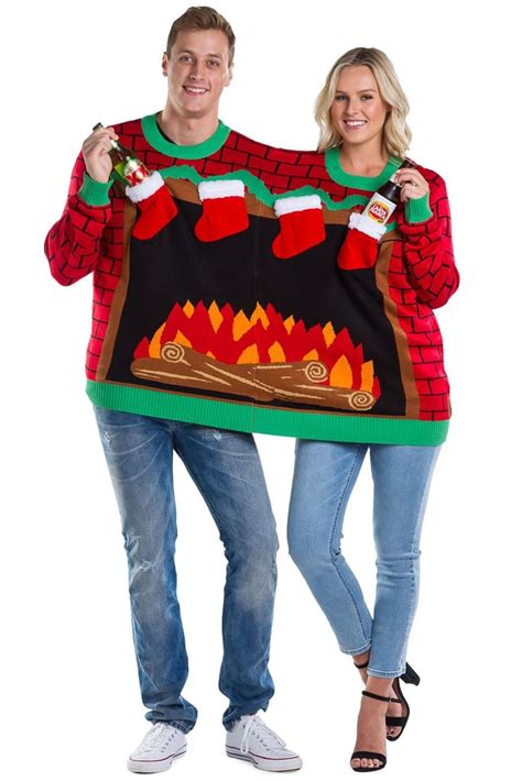 fireplace two person ugly christmas sweater ugly