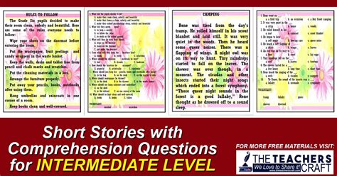 short stories  comprehension questions  intermediate level  teachers craft