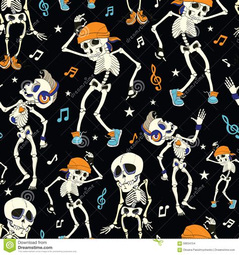 vector dancing skeletons party halloween seamless stock