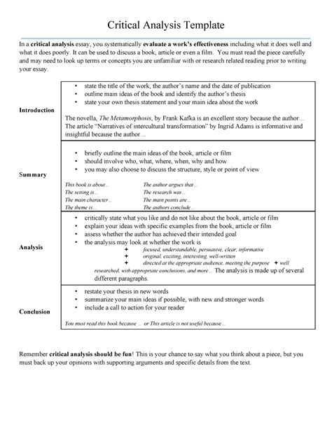 critical essay outline template  critical analysis template
