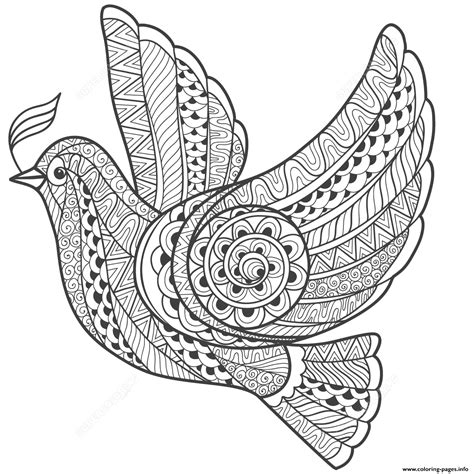 zentangle dove  peace adults coloring page printable