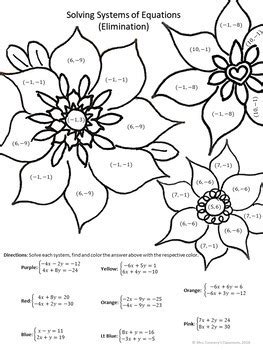 solving systems  equations color  number worksheets tpt