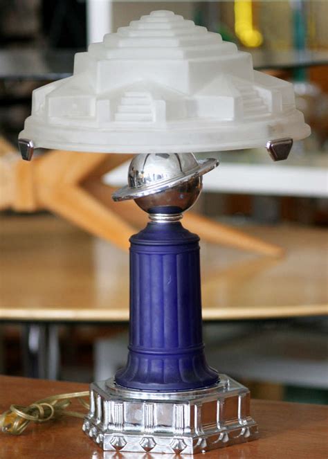 Vianne Glass Art Deco Styled Cobalt Table Lamp At 1stdibs