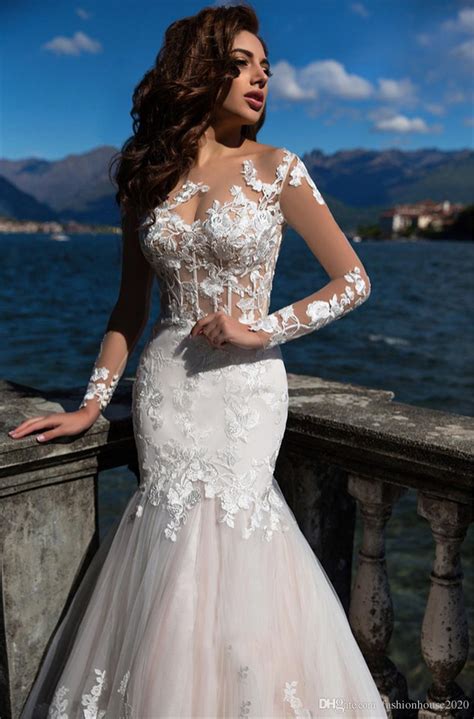 ivory long sleeve lace mermaid wedding dresses appliques sexy corset