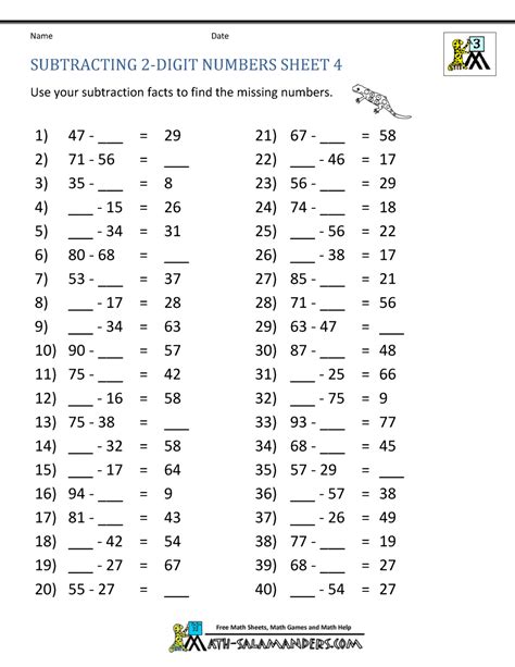 grade subtraction worksheets