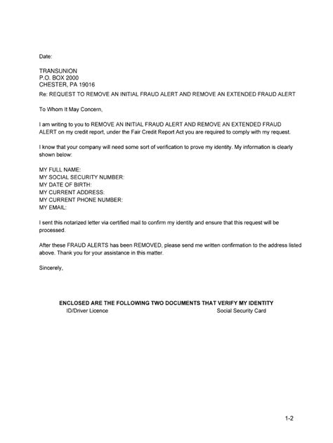 fraud alert removal letter template fill  printable fillable