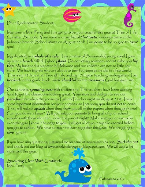 perrys kindergarten student letter