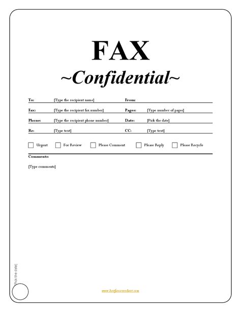 fax cover sheet template fillable