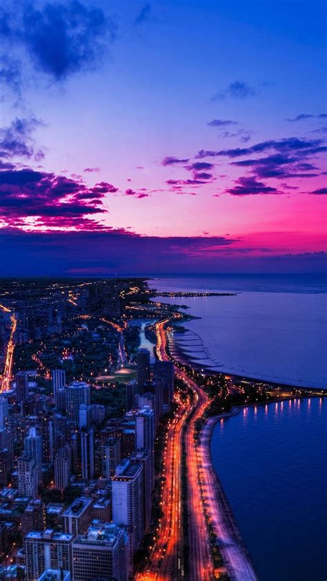 chicago city night sky view scape ocean beach iphone wallpapers
