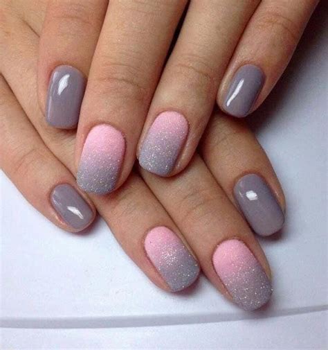Pink And Grey Glitter Ombre Nail Polish Short Squoval Nails Nail