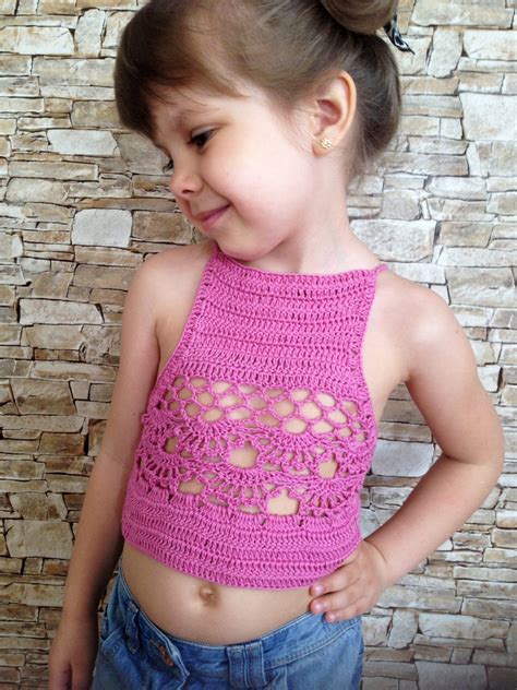 crochet kids top high neck crop top  toddler girl pink boho etsy