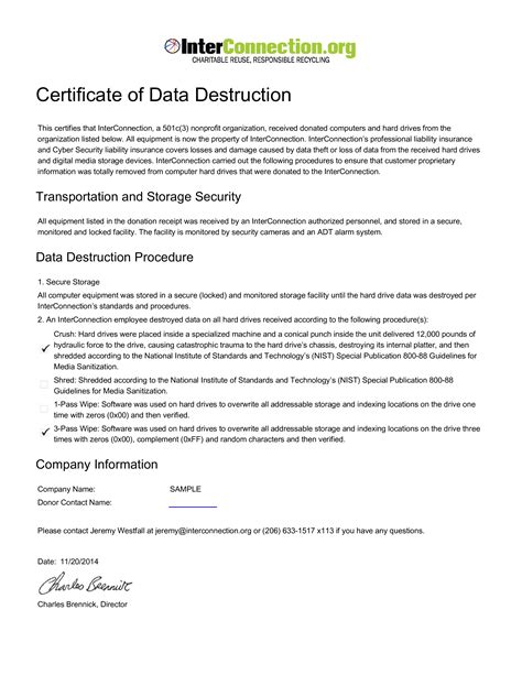 certificate  data destruction   create  certificate  data