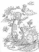 Coloring Fairy House Adult Cute Doodle Pages Tale Book Mushrooms Printable Mushroom Colouring Print Sheets Christmas Books Adults Kids Preview sketch template