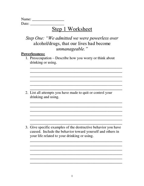 12 Step Aa Worksheets With Questions