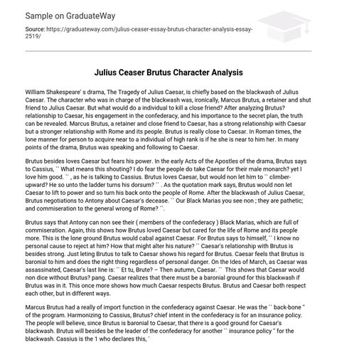 ⇉julius Ceaser Brutus Character Analysis Essay Example Graduateway