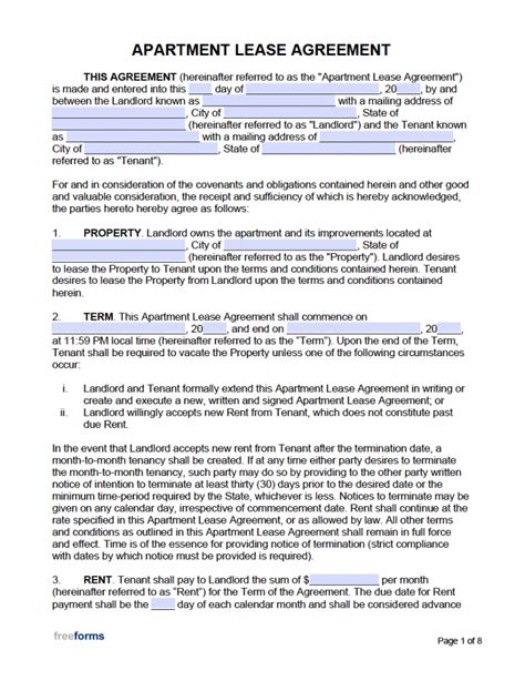 apartment lease agreement template  word