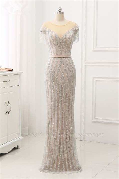 elegant jewel sleeves silver mermaid prom dresses  rhinestone   mermaid prom dresses