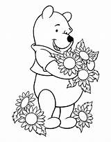 Coloring Pooh Sunflowers Loves Winnie Pages Flowers Rocks Balloon Rides Paints sketch template