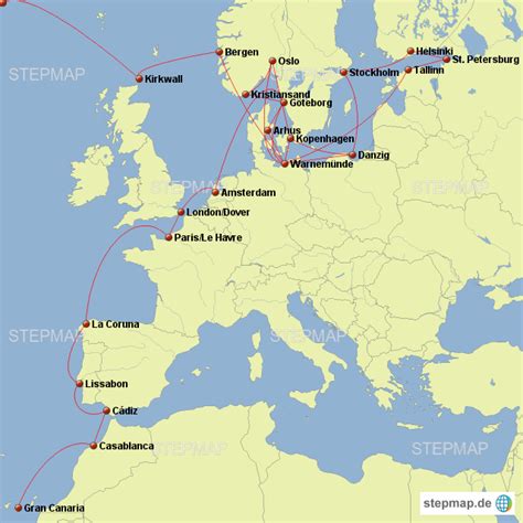 stepmap europa route mit linien landkarte fuer deutschland