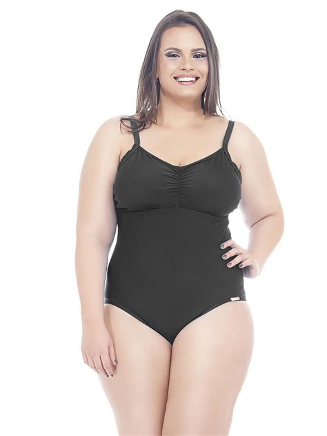 One Piece Swimsuits Solid Black Plus Size One Piece