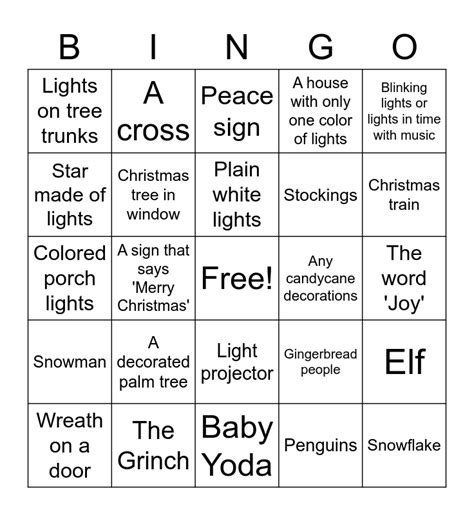 christmas lights bingo card