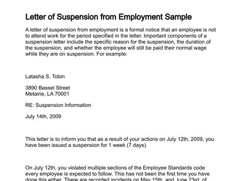 sample suspension letter  employee