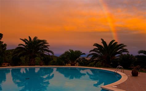 pool rainbow sunset wallpaper