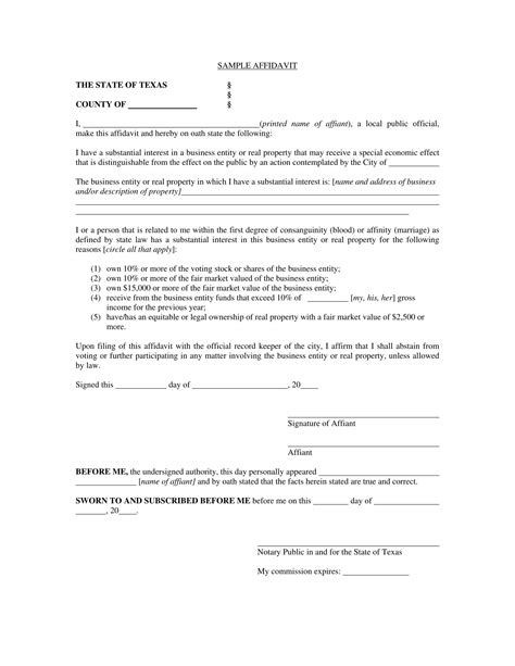 affidavit forms sample formats