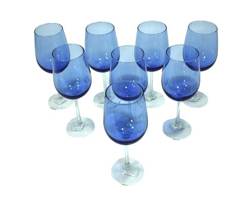Cobalt Royal Blue Clear Stem Two Tone Wine Glasses Set Of 4 Buy