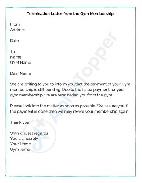 terminate gym membership letter format samples examples