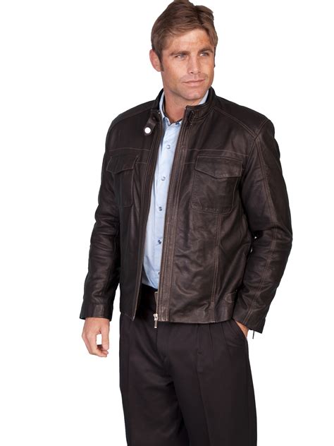 scully zip front leather jacket black plonge