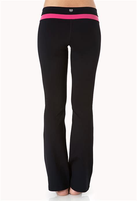 forever 21 fit and flare yoga pants in black hot pink black lyst