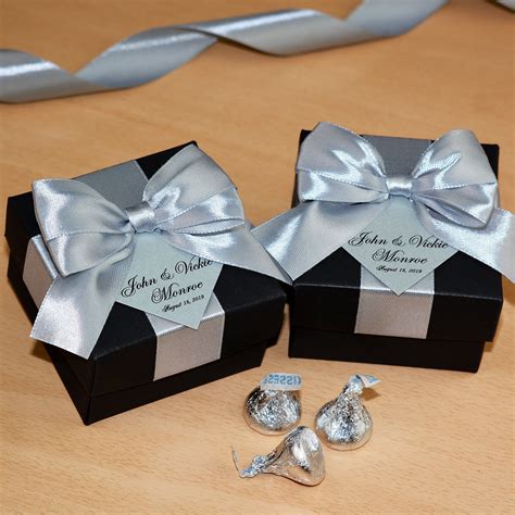 silver wedding favor gift box  satin ribbon bow   etsy