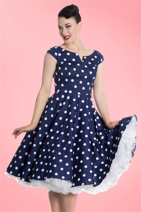 50s Nicky Polkadot Swing Dress In Navy And White