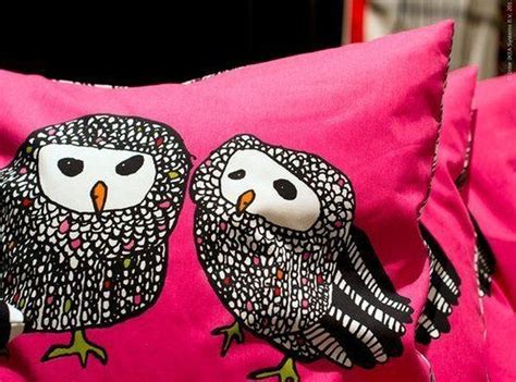 ikea gulort owl cushion cover pillow sham pink black white